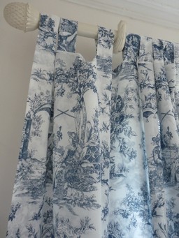 rideaux coton toile de JOUY bleue